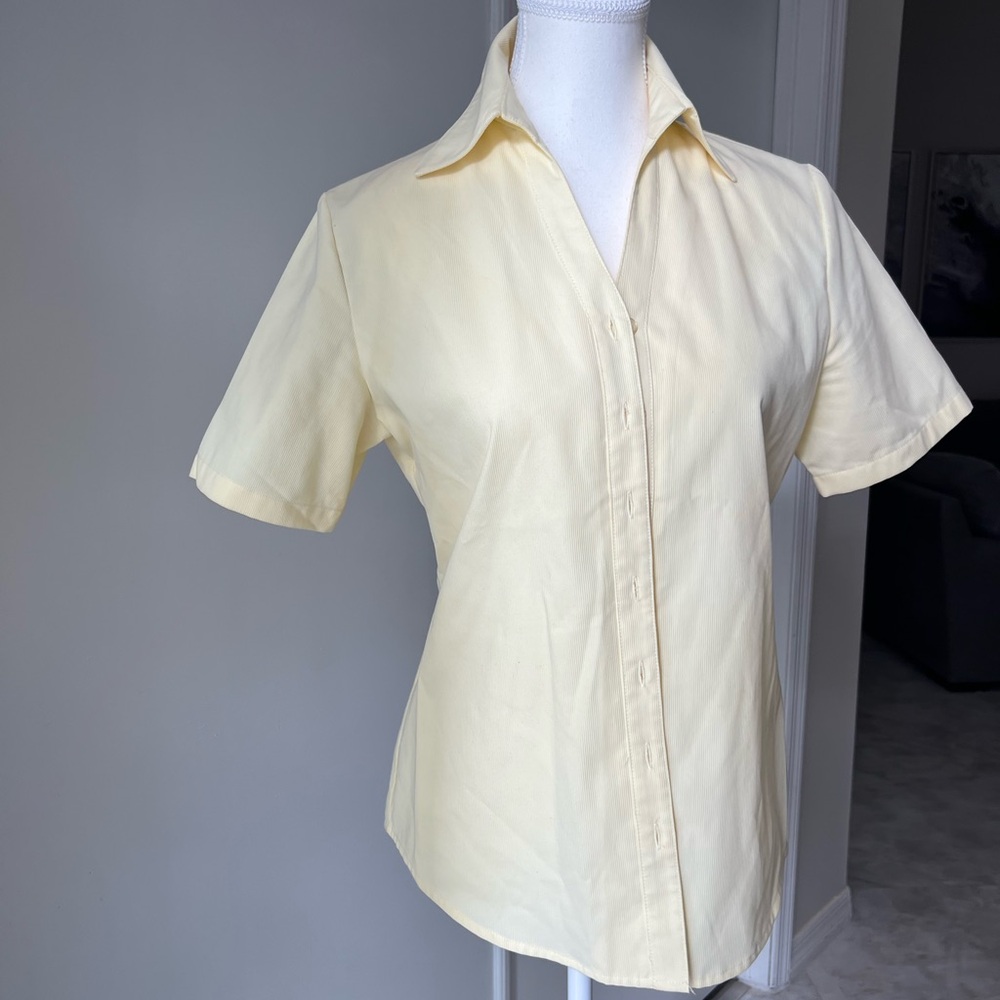🍋 FOURMY-Citron Yellow Grosgrain Button-Up Shirt – Short Sleeve | Size 10